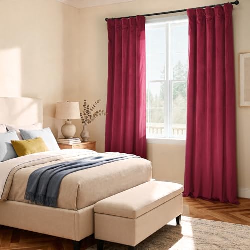Image of HPD Half Price Drapes Signature Velvet Thermal Blackout Curtains for Living Room 96 Inch Long (1 Panel) Rod Pocket Insulated Blackout Curtains for Bedroom Window Curtains, 50W x 96L, Burgundy