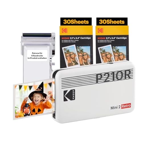 KODAK Mini 2 Retro 4PASS Stampante Fotografica Portatile (5.3x8.6cm) + Pacchetto con 68 Fogli, Bianco