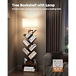 6 Tier Tree Bookshelf with Light, Narrow Bookcase Tower, Tall Floor Standing Book Organizer with Storage Cabinet for Living Room, Bedroom and Home Office, Rustic Brown - Image 2