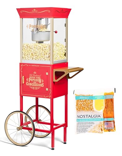 Nostalgia Red Professional Popcorn Maker Machine - 8 Oz Kettle Makes Up to 32 Cups - Includes 24 8-Ounce Popcorn All-In-One Packs
