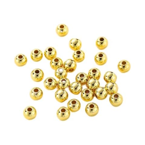 Chunney 50pcs Smooth Ball Spacer Beads for Making Jewelery DIY Earring Bracelet Metal Beads Accessory (gold) Cover