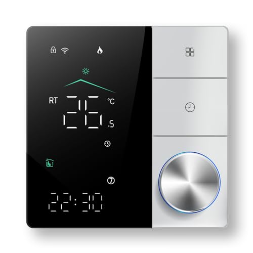 MelkiSmart Wi-Fi Termostato - Serie 18 Termostato con Pantalla Táctil Programable para calefacción por Caldera - Control Remoto Desde Teléfono Móvil Compatible con Alexa,Google Home,IFTTT