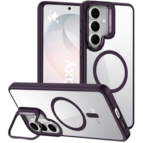 Image of VONZEE Compatible for Samsung S26 5G Case, Compatible with MagSafe, Military-Grade Protective Case, Built-in Stash Stand Phone Case, Scratch-Resistant Back Cover, | Clear Deep Purple