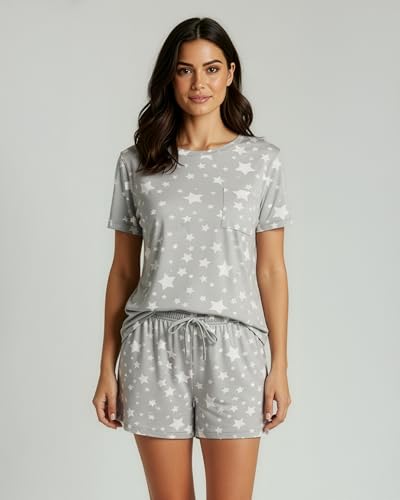 Image of Real Essentials 2 Pack: Women's Short Sleeve Pajama Short Set - Comfy Lightweight Soft Lounge Sleepwear (Plus