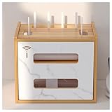 Hoernflk WiFi Router Desktop Storage Box,Power Router Fences Standing Shelf Units,Wooden Cable Management Hider Box Router Storage Racks for Desktop Office and Home,A