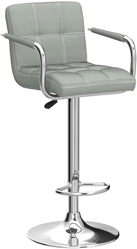 Miniatura 4 de Leopard Taburetes de bar ajustables con reposabrazos, respaldo cuadrado, doble costura giratoria con taburete trasero, juego de 2 (gris claro) gris