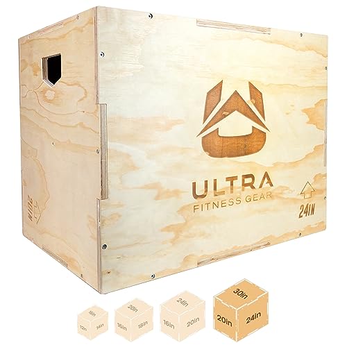 Ultra Fitness Gear Caja pliométrica de madera, 31 sentadillas pliométricas de entrenamiento de salto, escalones, saltos y más, tamaño S, M, L, XL, equipo de ejercicio de gimnasio en casa (madera