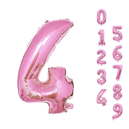 Trimming Shop 32-Inch Large Pink Number 4 Foil Balloon - Reusable Helium & Air Fillable Digit 0-9 Foil Balloons for Birthday, Wedding, Anniversary, Celebration, Party Decorations Supplies