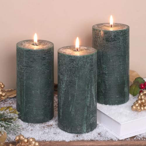 Velas perfumadas de bosque verde oscuro, 3 x 6 pulgadas, juego de 3, notas de base de ámbar cálido, decoración navideña