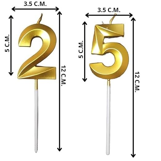 Image of ToyUniverse Number 25 Gold Candle | Twenty Five Metallic Candle for Twenty Fifth Birthday,Anniversary, Surprise Party Cake Decoration (Pack of 2,Number 25)