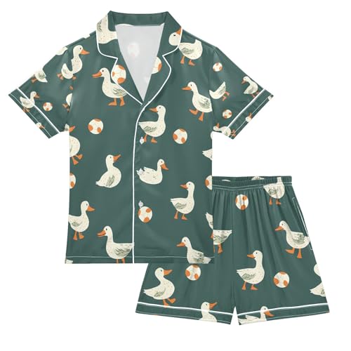 senya Duck Football Satin Summer Pajama Sets Silk Short Sleeve Button Down Sleepwear