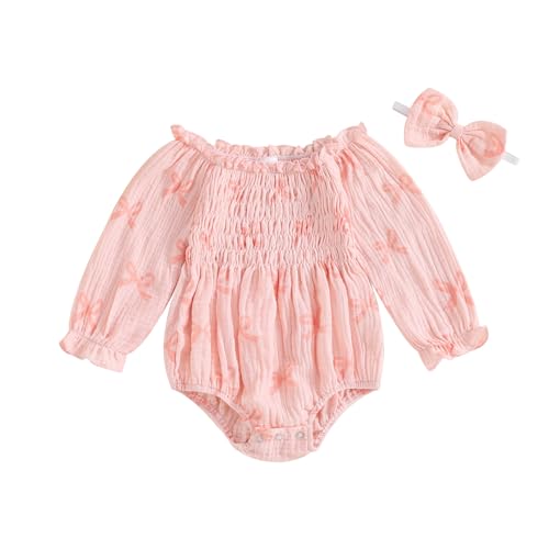 Image of Ayalinggo Baby Girl Halloween Outift Cotton Bubble Romper Smocked Boo Print Ruffle Rompers Outfits Newborn Clothes