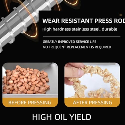 Pressa per Olio, estrattore a Caldo e a Freddo in Acciaio Inox 304, 820 W, per Oli Essenziali e di Frutta secca, Ideale per Uso Domestico e in Cucina.