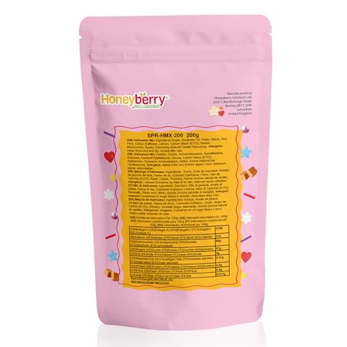 HONEYBERRY Halloween Streusel Mix 200g - Natürliche Essbare Streusel Tortendeko - Halloween Streudeko, Zuckerstreusel Halloween zum Verzieren von Kuchen, Muffins und Desserts - Hergestellt in der EU