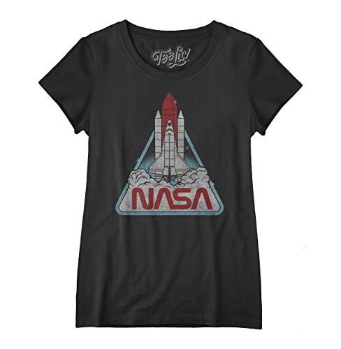 Tee Luv Women's NASA Logo Shirt - NASA Space Shuttle Graphic Tee Shirt (Black) (XXL)
