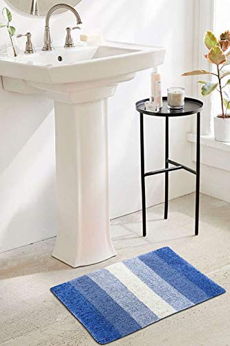 Image of THE HOME TALK Cotton Stripes Bathmats | Water Absorbent Runners | Floor Mats /Rugs for Kitchen, Bathroom | Ultra Soft Mats | Non-Slip | Pack of 2 | 35 x 50 cm | Blue