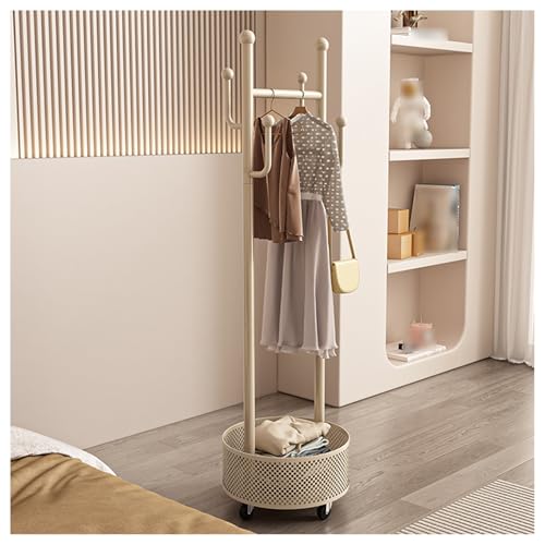 Porte-manteau autoportant doré 100x32x170 cm avec panier de rangement et poulies