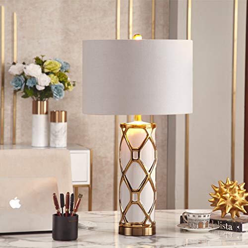 Paifa Table Lamps,Living Room Desk Lamp, Study Office Reading Lamp Modern Upscale Desk Lamp Ceramics Gold Plated 2 Colors Bedside Lamp Reading Lamp/White-B/38.5 * 70Cm #TOP5