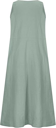 Miniatura 5 de JWZUY Vestido largo para mujer, sin mangas, de algodón, lino, bohemio, casual, para la playa, holgado, elegante, con bolsillos
