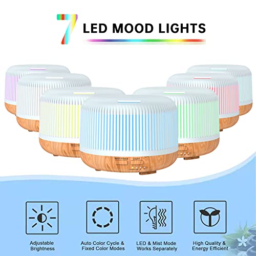 Pinci Essential Oil Diffuser,300Ml Aromatherapy Diffuser,Cool Mist Aroma Humidifier With 7 Colors Lights 4 Timer Setting,Waterless Auto Shut-Off For Home Office Room #TOP4