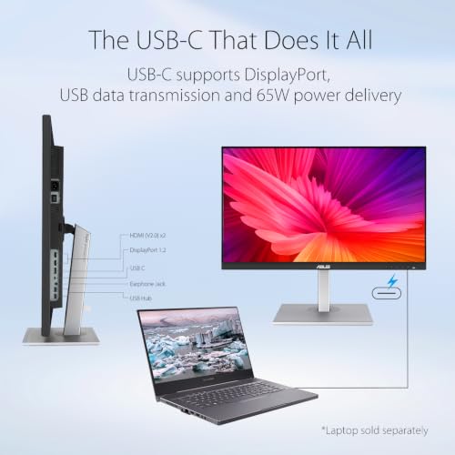Image of ASUS ProArt 27 inch 4K UHD Monitor, IPS Panel, HDR10, 100% sRGB /Rec.709, ΔE < 2, Calman Verified, USB-C 65W Power Delivery, HDMI /DisplayPort /USB Hub, Eye Care Technology, Ergonomic Stand