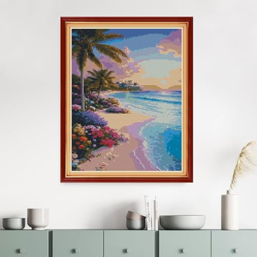 Image of MYBISYMQQ Ocean Waves Cross Stitch Kits for Adults,11CT Stamped Cross Stitch Kits for Beginner,DIY Needlepoint Embroidery Patterns Kits Embroidery Patterns for Home Wall Decor 15.7 x 11.8 inches