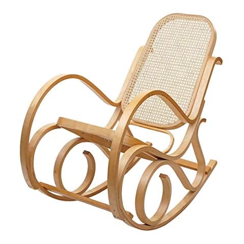 Mendler Schaukelstuhl M41, Schwingsessel Fernsehsessel, Massiv-Holz Rattan Cover