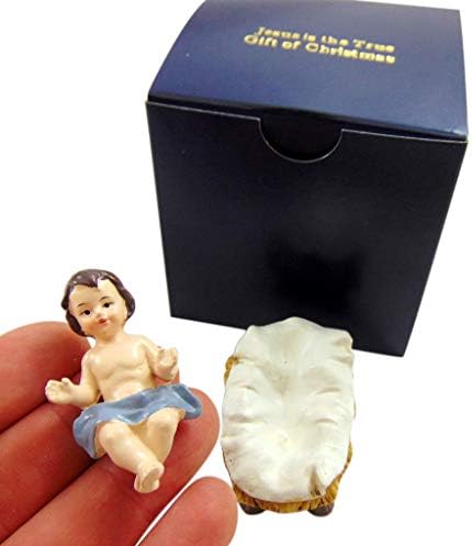 Baby Jesus Figurine with Manger Small Nativity Statue in a Box, 2 Inch