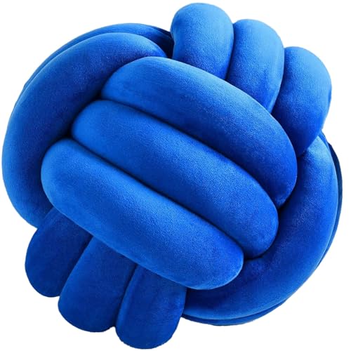 Cojín Decorativo con Nudos, Cojines Redondos Decorativo de Terciopelo,Almohada Decorativo para Sofá,Cojín Redondo para Dormitorio(Azul,D: 22cm/8.6in)