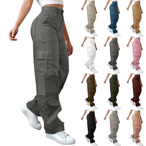 Women Plus Size High Waisted Wide Leg Cargo Pants Baggy Stretchy Casual Trousers Streetwear Hiking Sweatpants