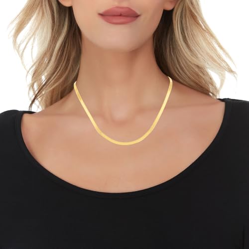 Floreo 10k Yellow Gold (3mm, 4mm, 5mm, 6mm, 7mm, 8mm, 9mm, 10mm, 12mm, 15mm, 18mm) Solid Shiny Herringbone Chain Necklace3