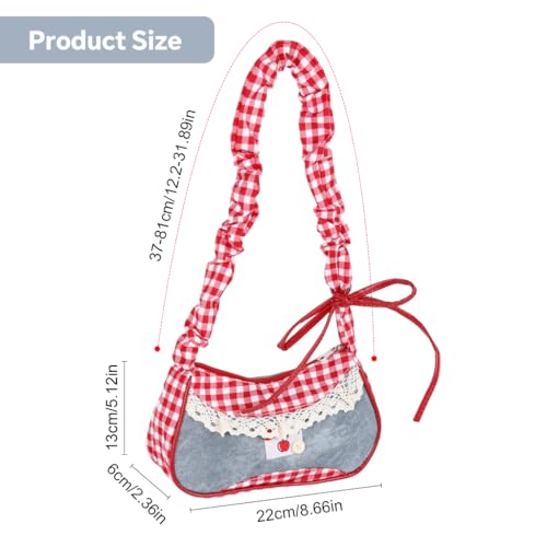 Image of PALAY Shoulder Bag for Woman Mini Red Lattice Lace Trim Bow Y2K Handbag