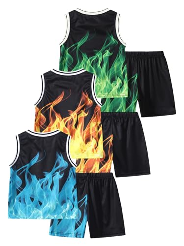 Image of 2 or 6 Piece Kids Boys Basketball Jersey Set Youth Letters Printed Lightweight Basketball Tank Top and Track Shorts