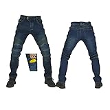 Schwarze Bikerjeans Für Damen Gepanzerte Motorradhose Für Männer Und Frauen Knie Und Untere Taille Plissiert Design Leicht An- Und Auszuziehen, Hohe Elastizität ( Color : Blue A , Größe : L )