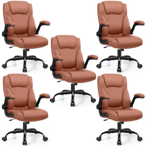 Image of Leather Office Chair, PU Home Computer Desk Chairs with Ergonomic Back Support, 360Swivel Free,Small Gaming Chair with Wheels and Adjustable Armrests, for Short People Use