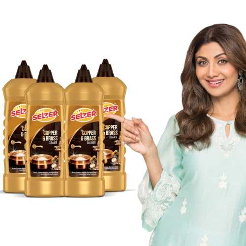 Image of Selzer Copper, Bronze & Brass Cleaner 250 ml Each | Pack of 4 | Zero Abrasives & Zero Scratches | Plant Based Cleaner for Copper, Brass, Bronze, Cookware, Idols & Diyas