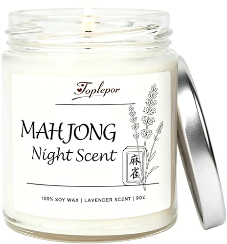 TOPLEPOR Mahjong Night Scent Candle - Unique Game Night Gift Idea, Soy Wax Aromatherapy Candle for Mahjong Night, Friends Game Party, Mahjong Lovers Gifts for Women Men | Lavender Scents, 9oz