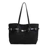 PU レザートートハンドバッグ つや消しショルダーバッグ 大容量 脇下バッグ (ブラック)