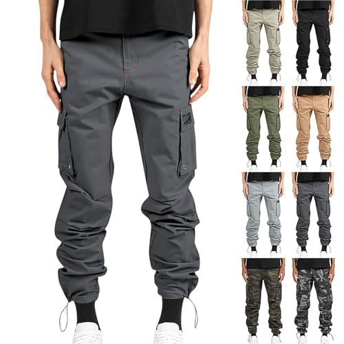 Men's Camo Cargo Pants Casual Joggers Pant Cotton Drawstring Hiking Outdoor Track Jogging Sweatpants, S-3XL