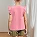 Girls Ruffled Short Sleeve T-Shirts Loose Breathable Crew Neck Blouses Stretchy Comfy Summer Casual (Pink, 5-6 Years)