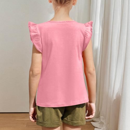 Girls Flutter Sleeve Shirts Comfy Cotton Blend Summer Crewneck Tee Tops Kids Girls Solid Color Casual Cute Tee Blouse3
