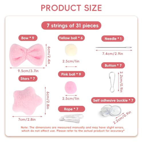 Image of HASTHIP 7Pcs DIY Pink Plush Hanging Garland Set with Suction Cups, Stringed Decorative Door Hanging Ornament, Soft Star Bow & Pom-Pom Decorative Garlands, Pastel Nursery Door Decor
