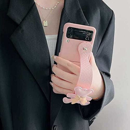 Étui de luxe Samsung Galaxy Z Flip 3 en cuir rose avec dragonne élégante
