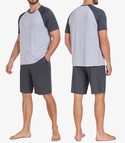 COLORFULLEAF Mens Pajamas Set Shorts and Shirt Bamboo Rayon Sleepwear Summer Nightwear Lightweight Sleep Sets S-XL4