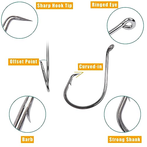 Image of Circle Fishing Hooks 2X Strong Customized Offset Sport Circle Hooks Black High Carbon Steel Barbed Sharp Octopus Saltwater Hooks Size 6-10 /0
