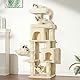 Heybly Kratzbaum, 145 cm Hoher Mehrstöckiger Kratzstamm-Kletterturm, Ausgestattet Mit 2 Großen Plattformen, 1 Großer Hängematte, Einem Katzenkorb, Ballspielzeug Und Katzennestern, Beige HCT016M