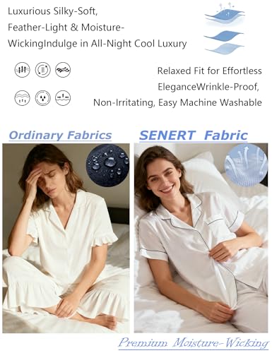 Image of Senert Womens 2 Piece Pajamas Set Button Down Top and Pants Soft Sleepwear | Short Sleeve Lounge Sets with Pockets, Maternity / Nursing /Postpartum Pjs Set, Bride Pjs Set for All Seasons