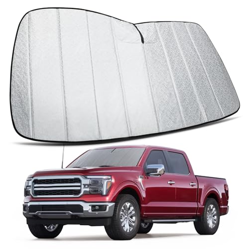 Trumgeta Upgraded Windshield Sun Shade Fit for Ford F-150 2021–2026, Complete UV Blocking Foldable Sunshade, Long-Lasting Interior Protector