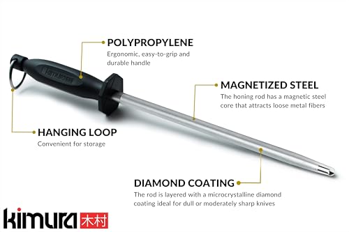 Image of Kimura Professional Diamond Honing Steel, 10 inch Honing Rod, Diamond Knife Sharpener, Magnetized Steel, Ergonomic & Balanced Polypropylene Handle, Ideal for All Chef Knives, Japanese Gift Box