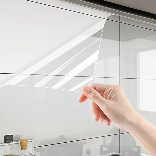 WALLFLY Clear Wall Protector Contact Paper-Self Adhesive Removable Film Kitchen Cabinet Liner Transparent Sheet Plastic Foil Backsplash Oil Waterproof Wallpaper Heat Resistant (12 X 50 Inch)